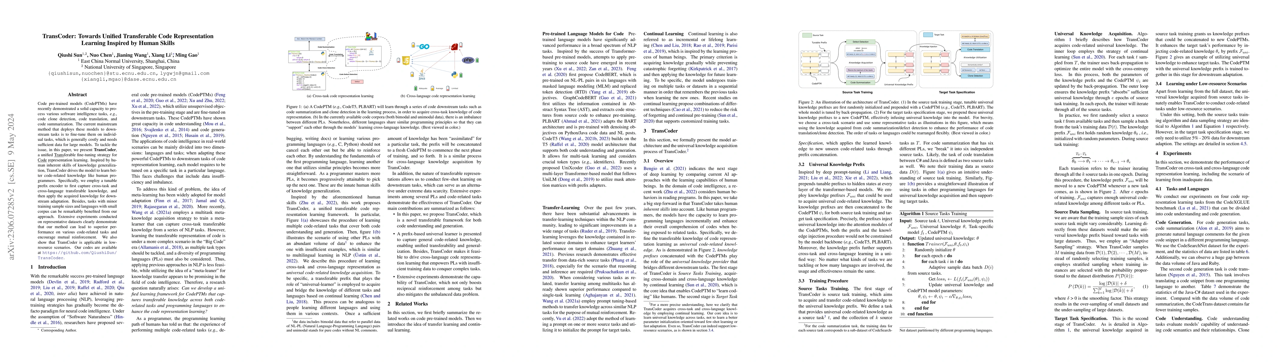 Thumbnail for TransCoder: Towards Unified Transferable Code Representation Learning
  Inspired by Human Skills