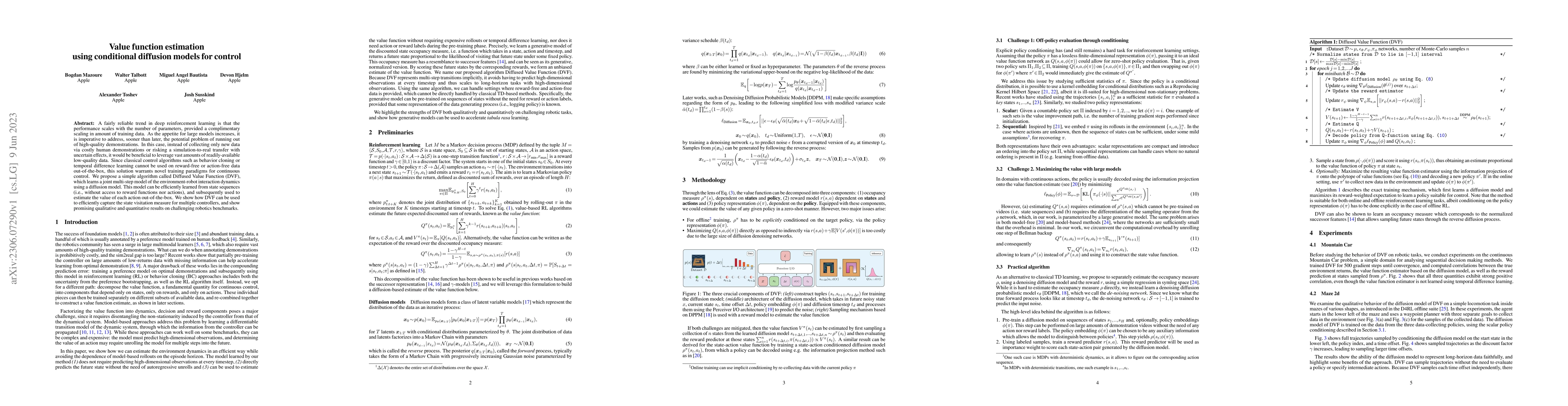 Thumbnail for Value function estimation using conditional diffusion models for control