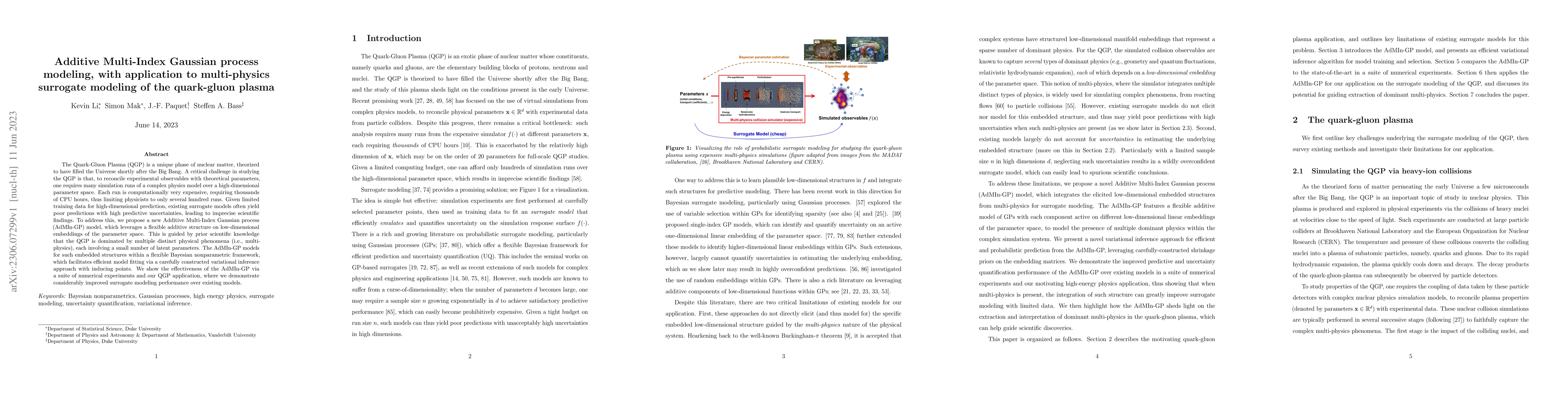 Thumbnail for Additive Multi-Index Gaussian process modeling, with application to
  multi-physics surrogate modeling of the quark-gluon plasma