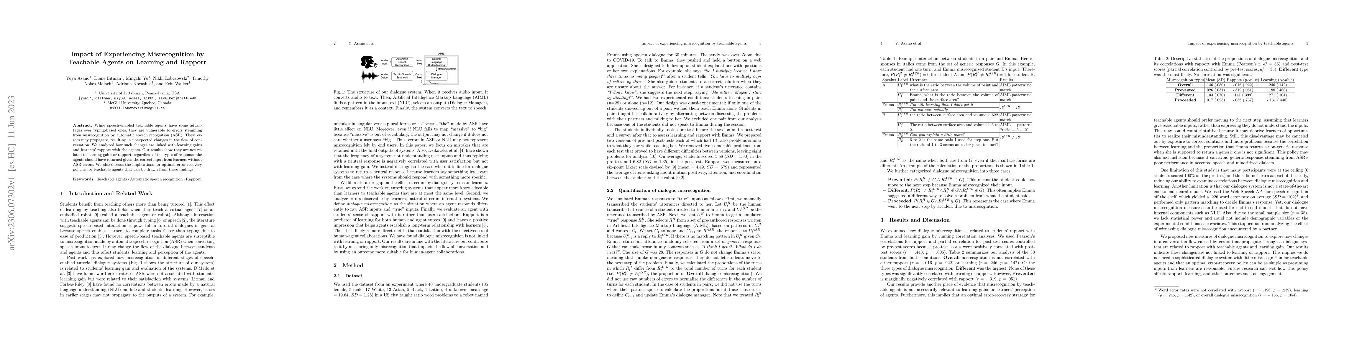 Thumbnail for Impact of Experiencing Misrecognition by Teachable Agents on Learning
  and Rapport