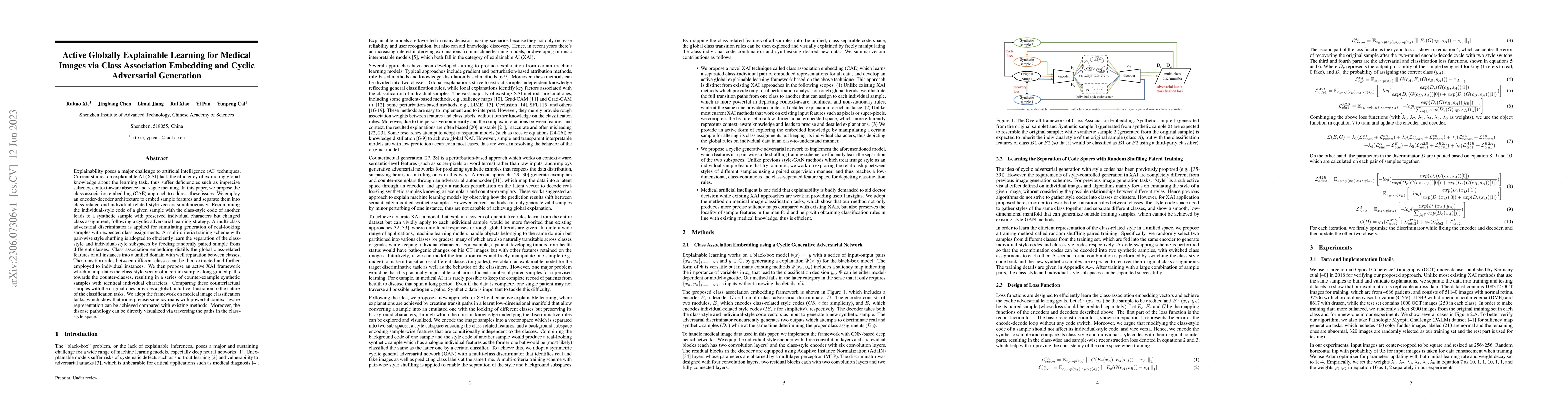 Thumbnail for Active Globally Explainable Learning for Medical Images via Class
  Association Embedding and Cyclic Adversarial Generation