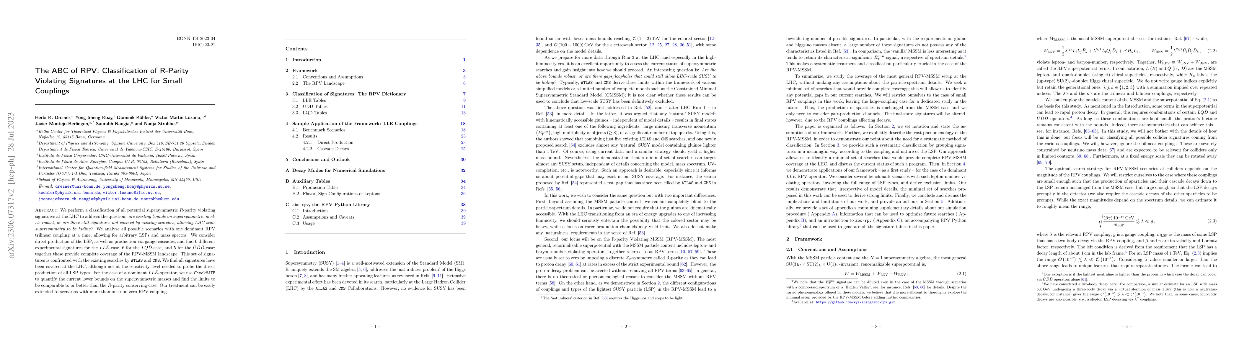 Thumbnail for The ABC of RPV: Classification of R-Parity Violating Signatures at the
  LHC for Small Couplings