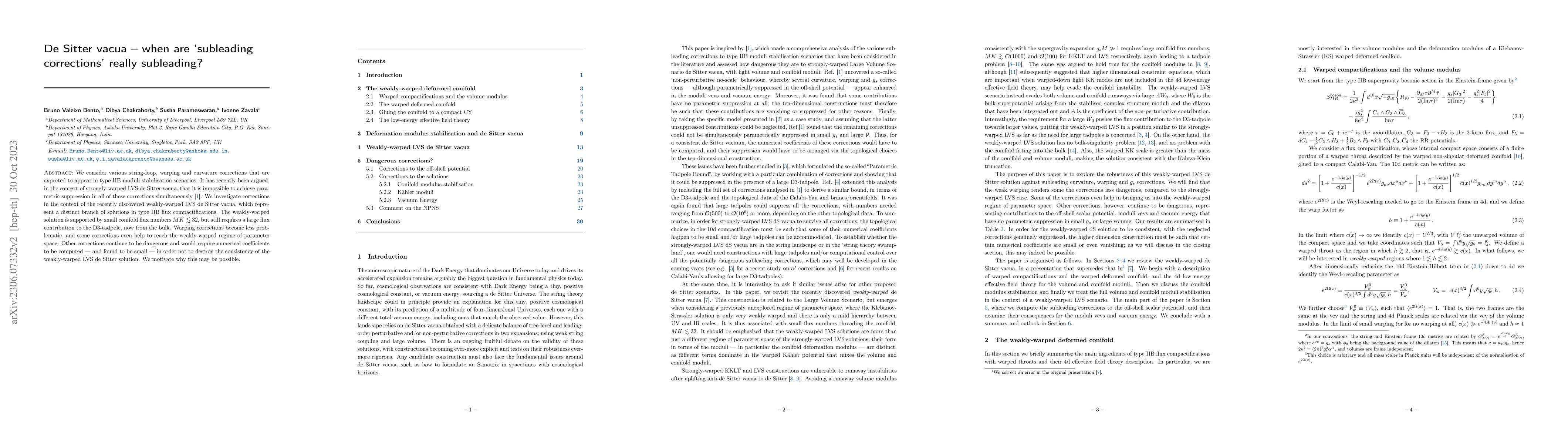 Thumbnail for De Sitter vacua -- when are `subleading corrections' really subleading?