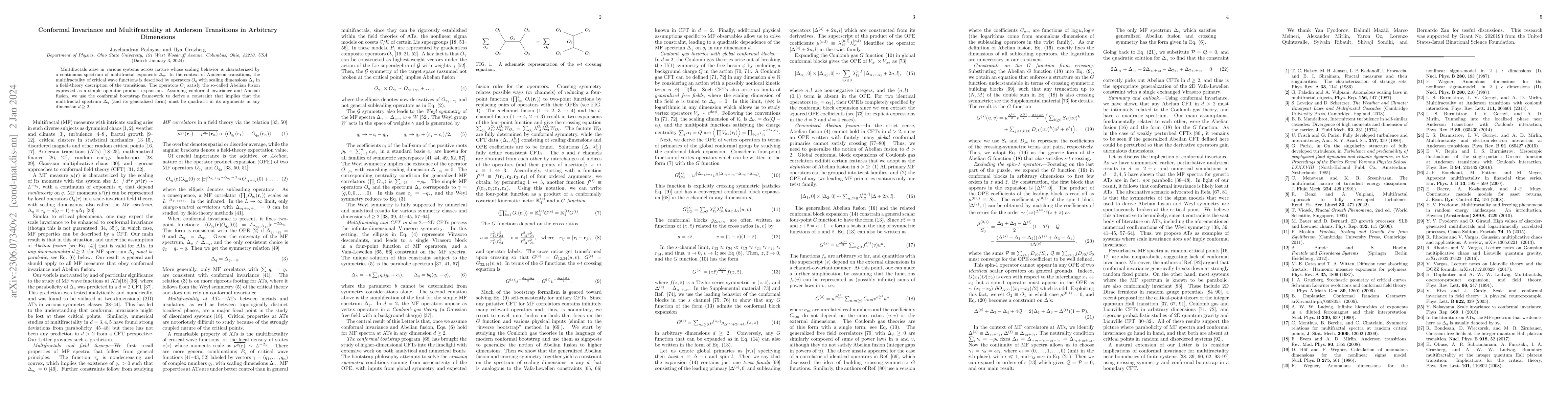Thumbnail for Conformal Invariance and Multifractality at Anderson Transitions in
  Arbitrary Dimensions