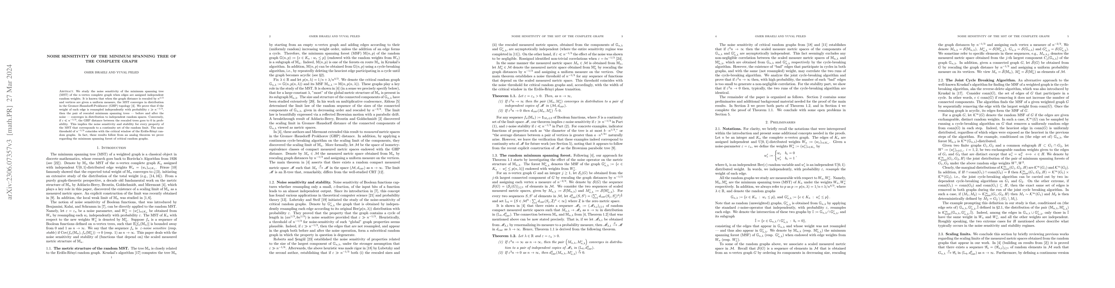Thumbnail for Noise Sensitivity of the Minimum Spanning Tree of the Complete Graph