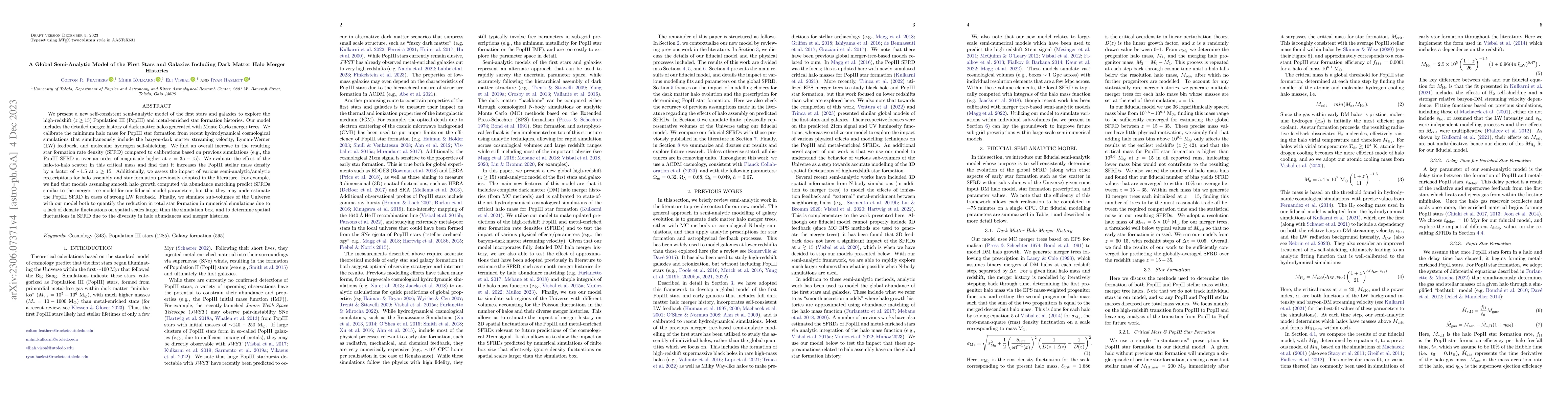 Thumbnail for A Global Semi-Analytic Model of the First Stars and Galaxies Including
  Dark Matter Halo Merger Histories
