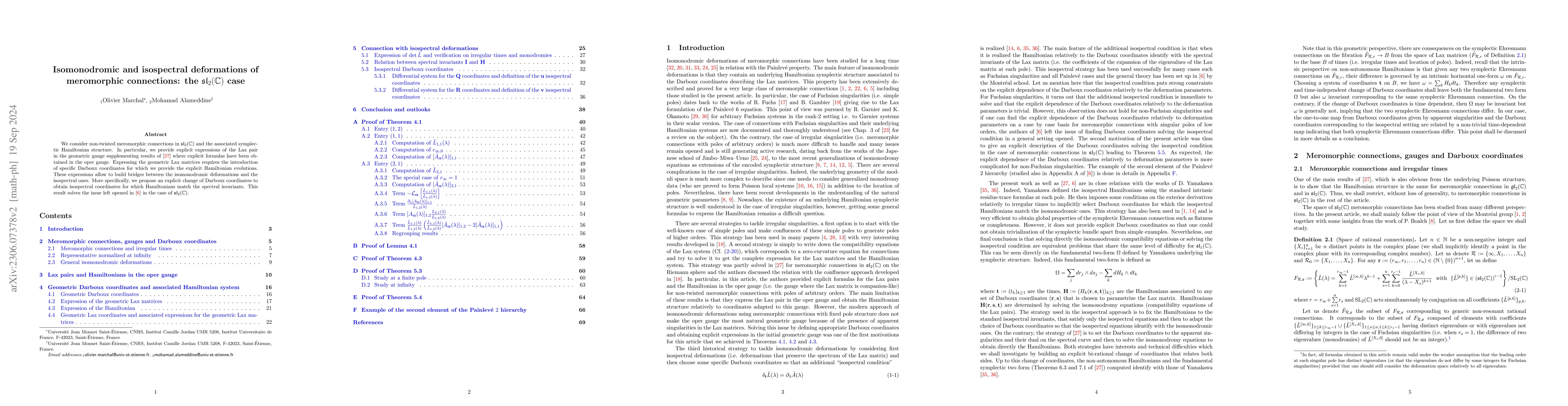 Thumbnail for Isomonodromic and isospectral deformations of meromorphic connections:
  the $\mathfrak{sl}_2(\mathbb{C})$ case