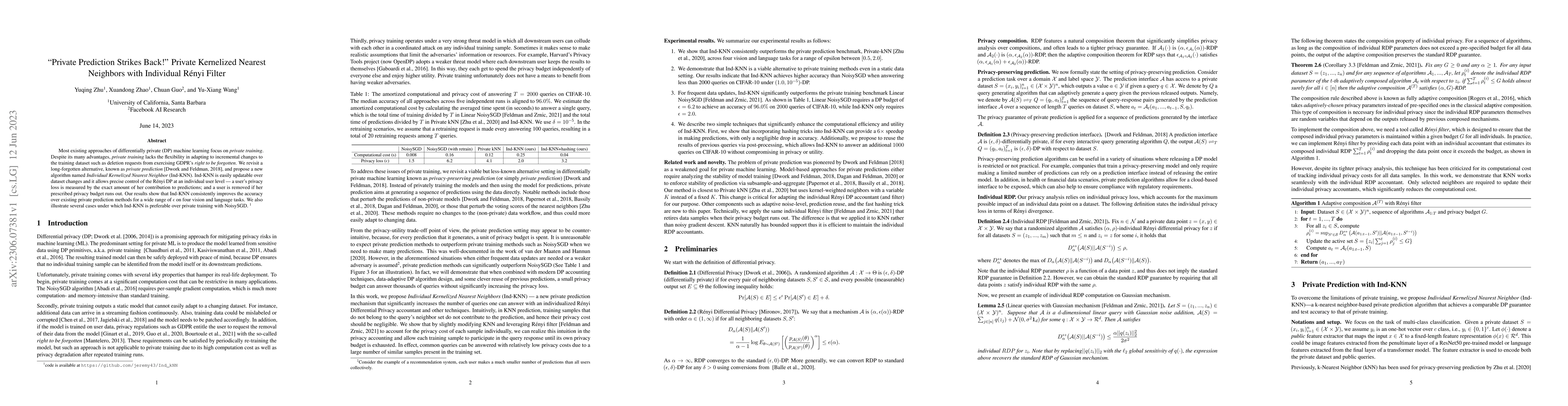 Thumbnail for "Private Prediction Strikes Back!'' Private Kernelized Nearest Neighbors
  with Individual Renyi Filter