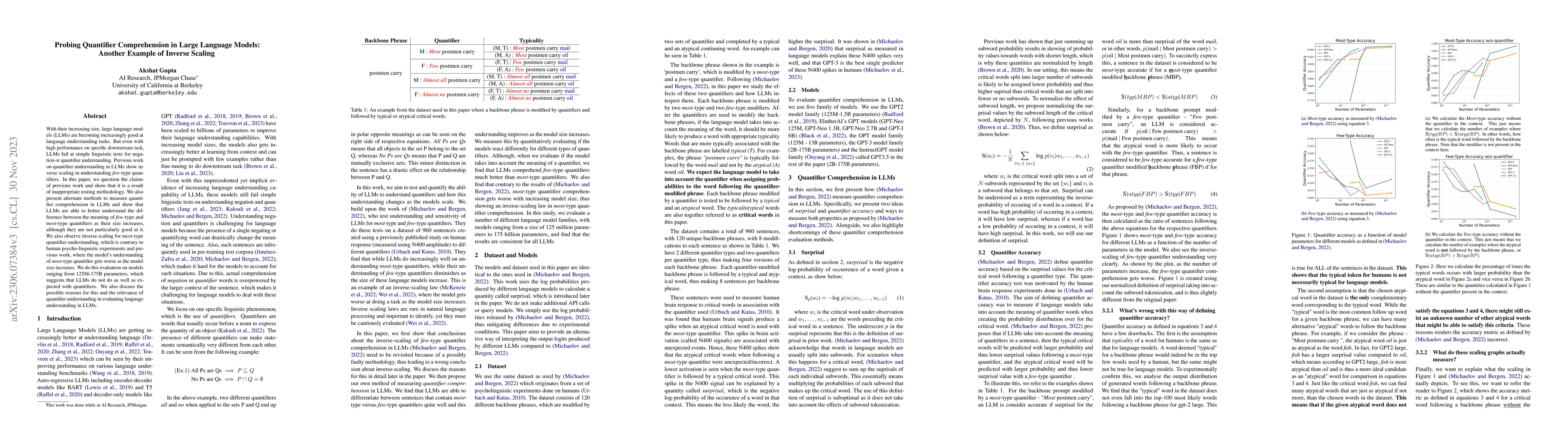 Thumbnail for Probing Quantifier Comprehension in Large Language Models: Another
  Example of Inverse Scaling