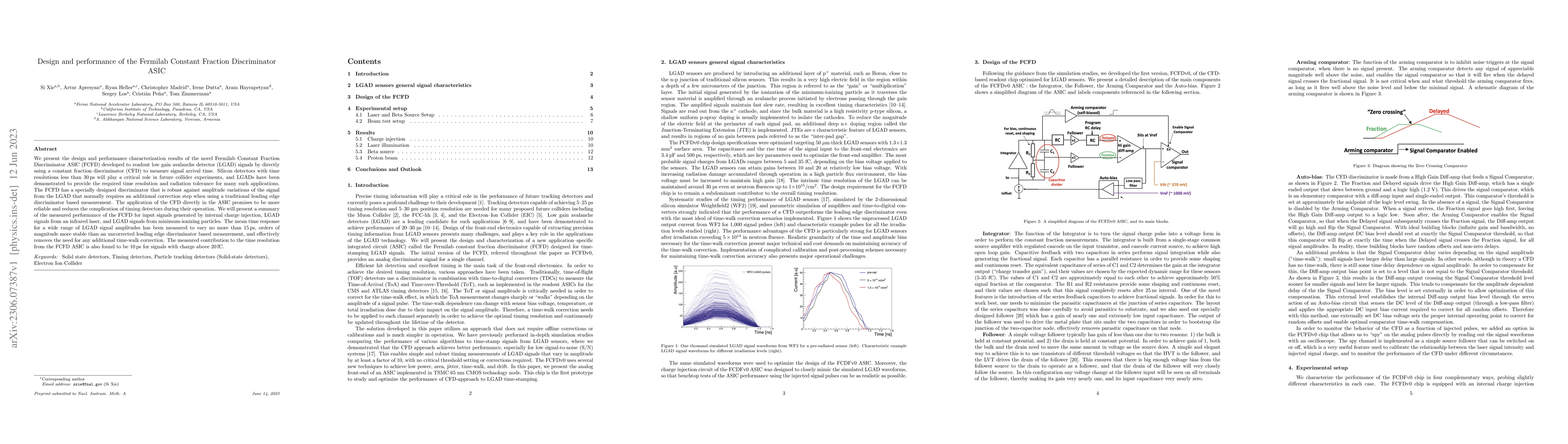 Thumbnail for Design and performance of the Fermilab Constant Fraction Discriminator
  ASIC