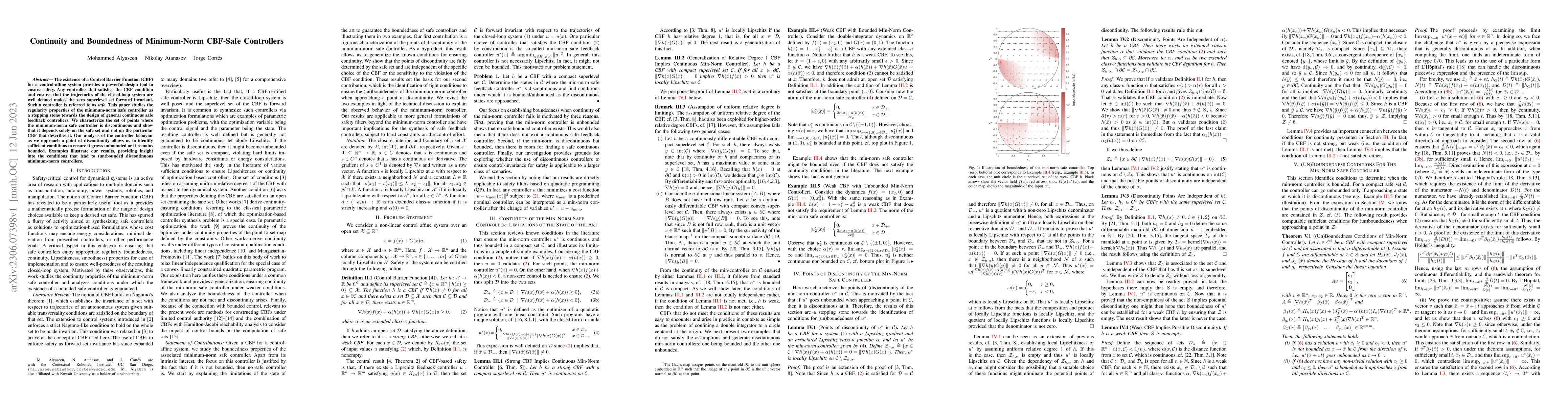 Thumbnail for Continuity and Boundedness of Minimum-Norm CBF-Safe Controllers