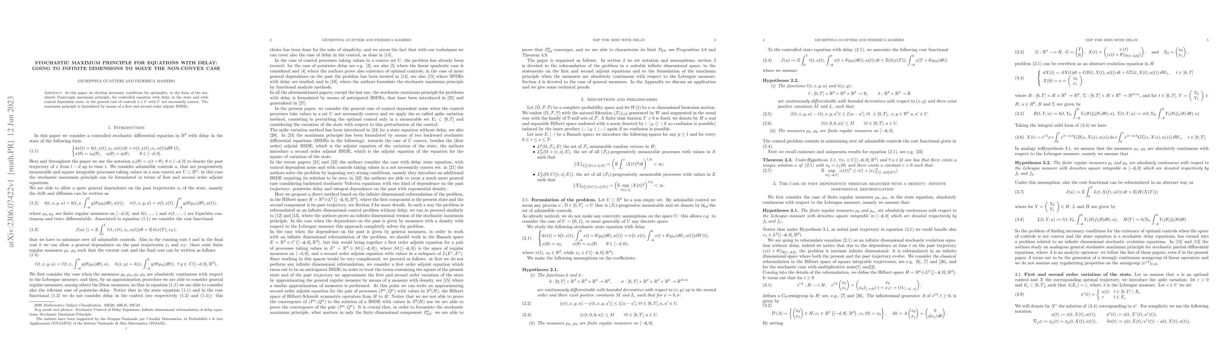 Thumbnail for Stochastic maximum principle for equations with delay: going to infinite
  dimensions to solve the non-convex case