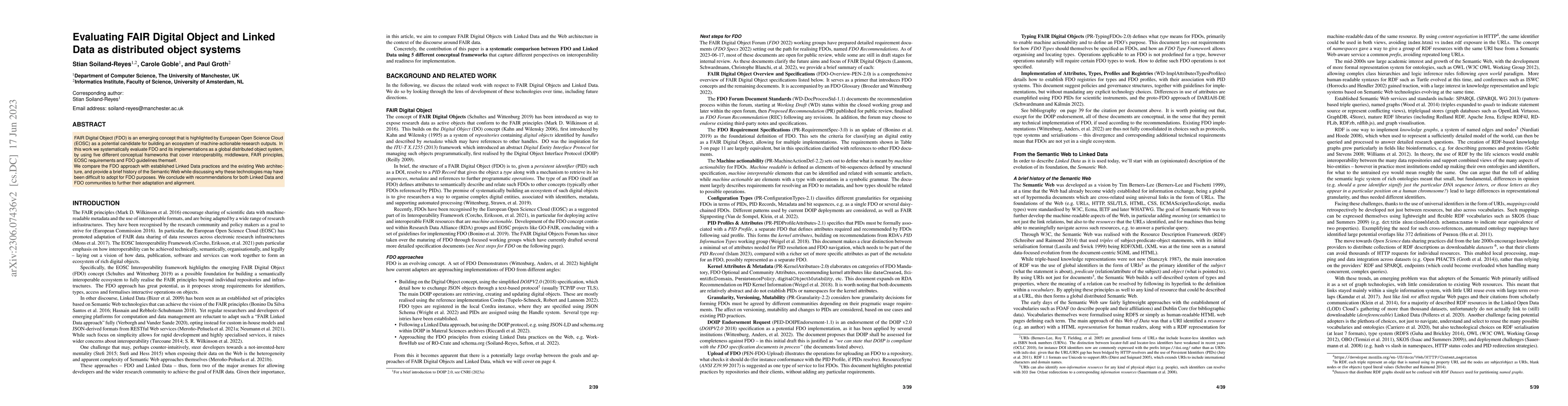 Thumbnail for Evaluating FAIR Digital Object and Linked Data as distributed object
  systems