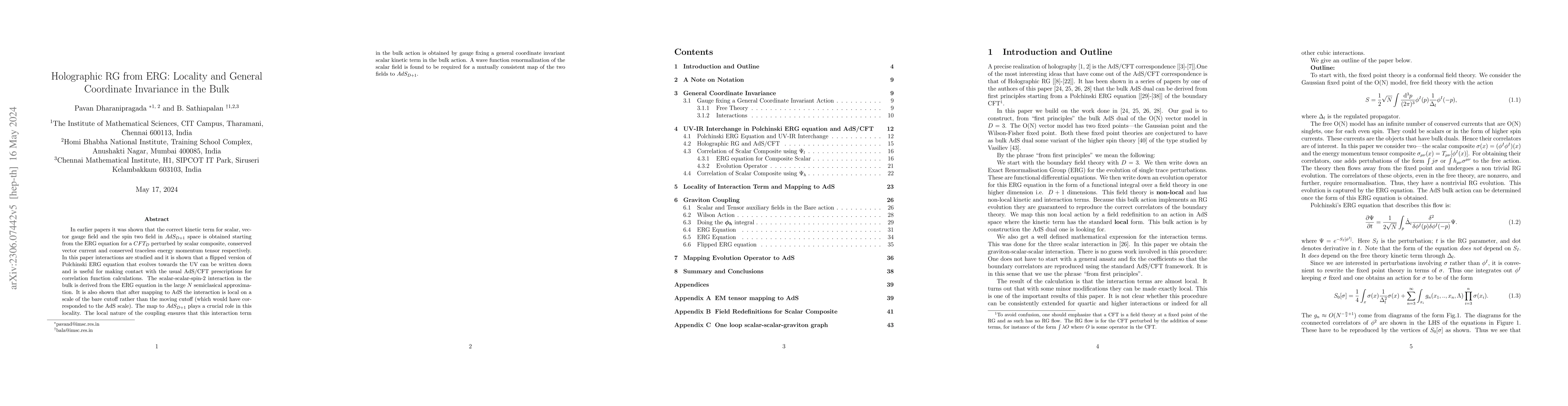 Thumbnail for Holographic RG from ERG: Locality and General Coordinate Invariance in
  the Bulk