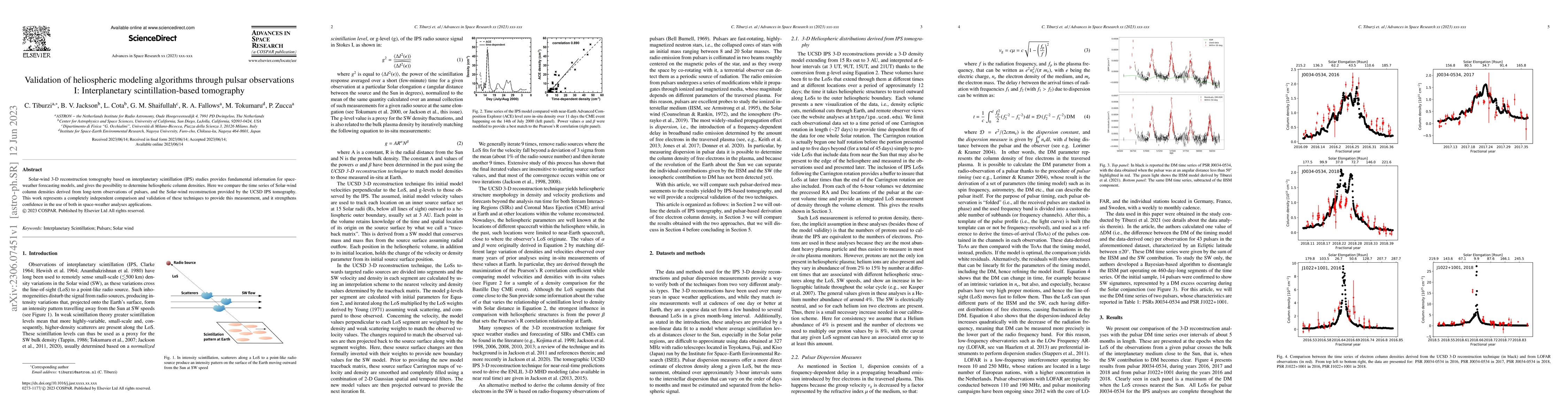 Thumbnail for Validation of heliospheric modeling algorithms through pulsar
  observations I: Interplanetary scintillation-based tomography