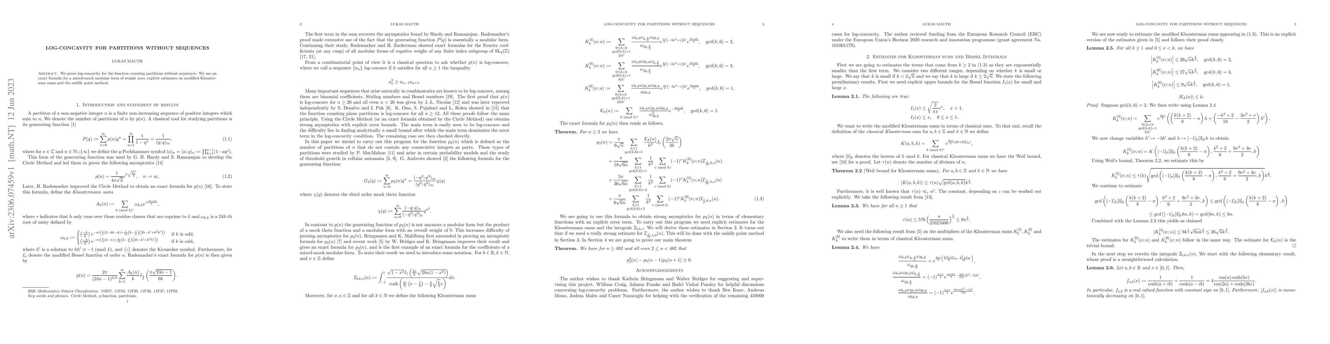 Thumbnail for Log-concavity for partitions without sequences