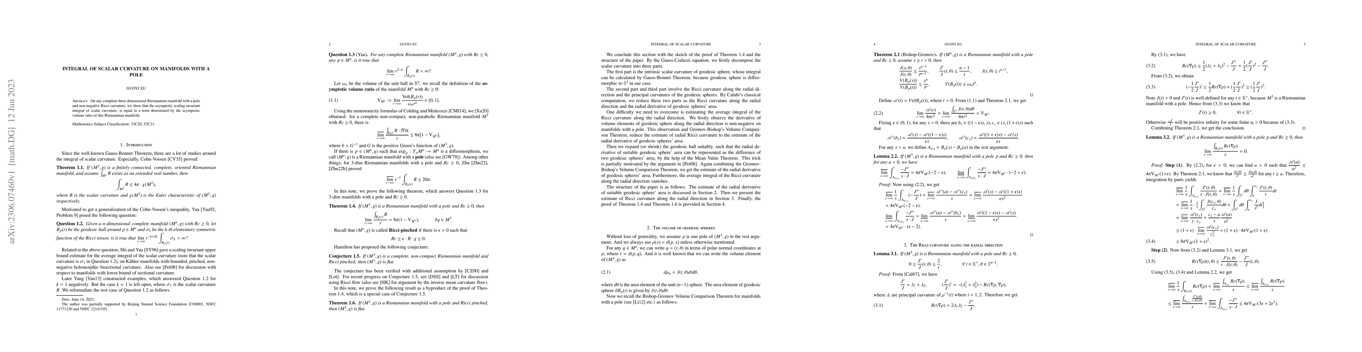 Thumbnail for Integral of scalar curvature on manifolds with a pole