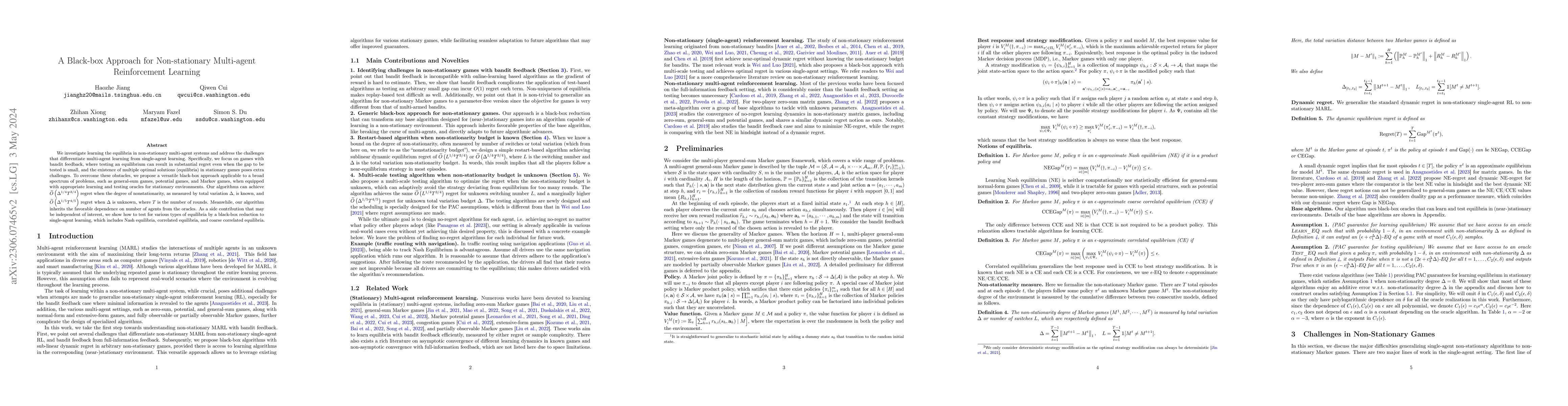 Thumbnail for A Black-box Approach for Non-stationary Multi-agent Reinforcement
  Learning