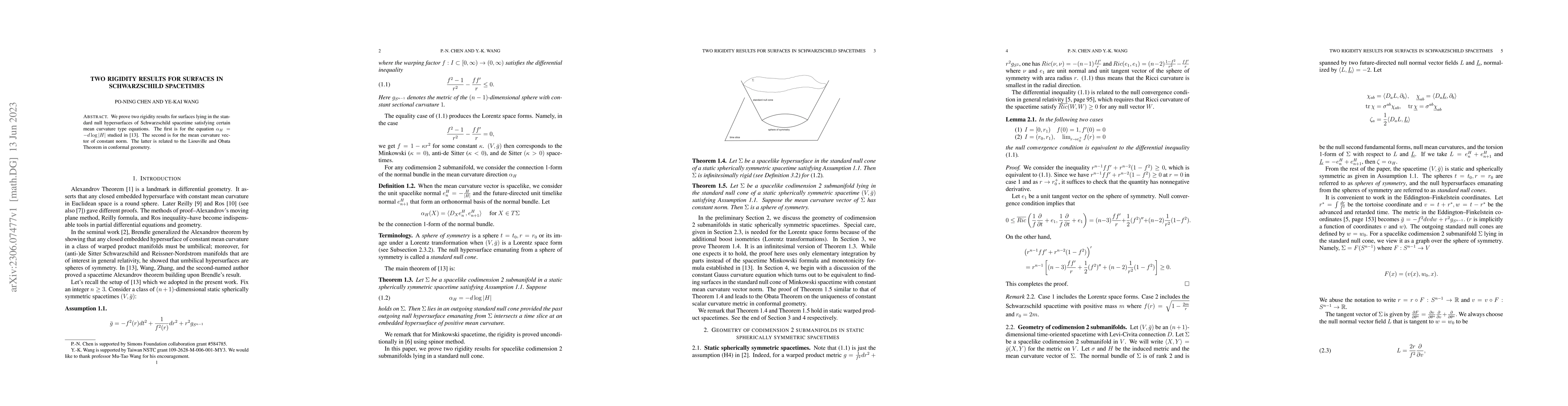 Thumbnail for Two rigidity results for surfaces in Schwarzschild spacetimes