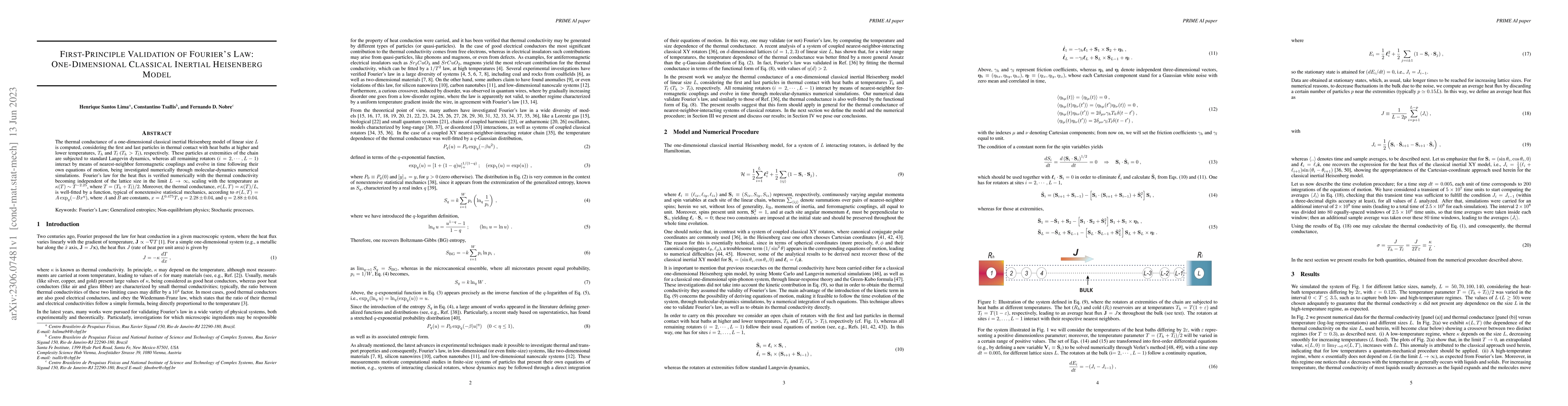 Thumbnail for First-Principle Validation of Fourier's Law: One-Dimensional Classical
  Inertial Heisenberg Model