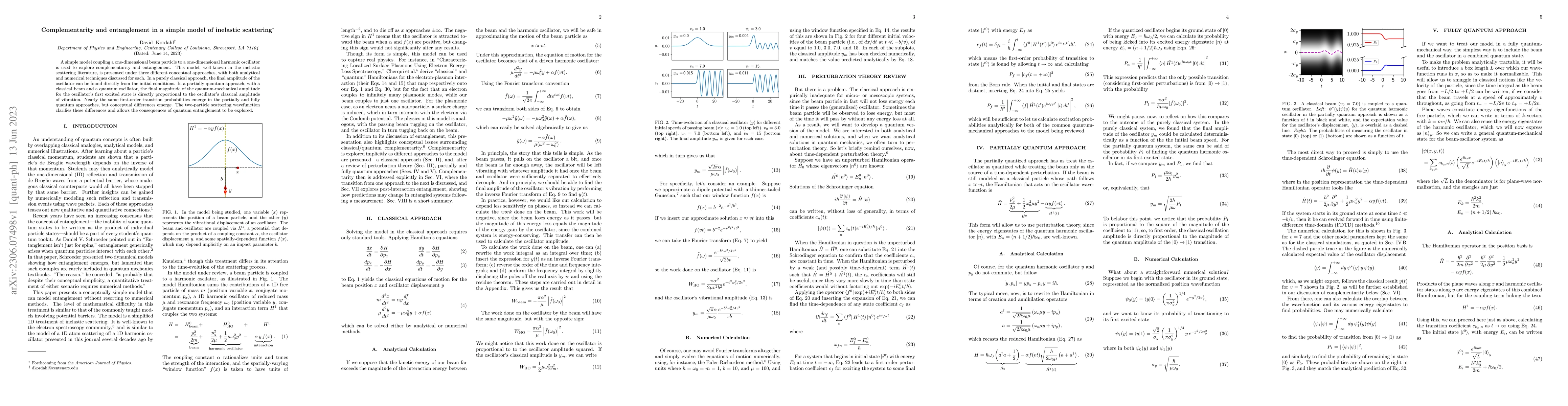Thumbnail for Complementarity and entanglement in a simple model of inelastic
  scattering