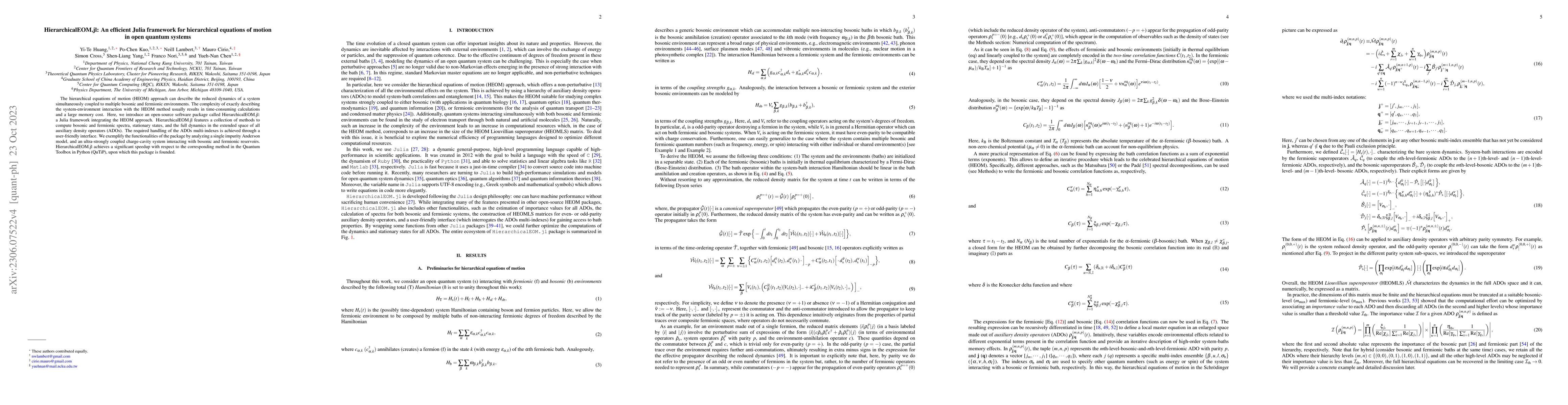 Thumbnail for HierarchicalEOM.jl: An efficient Julia framework for hierarchical
  equations of motion in open quantum systems