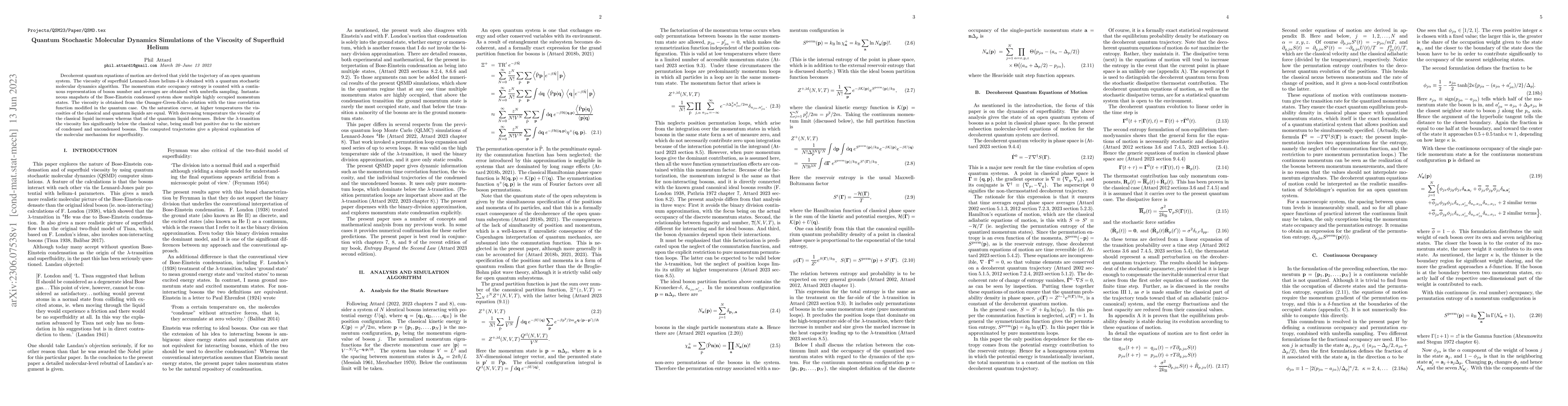 Thumbnail for Quantum Stochastic Molecular Dynamics Simulations of the Viscosity of
  Superfluid Helium