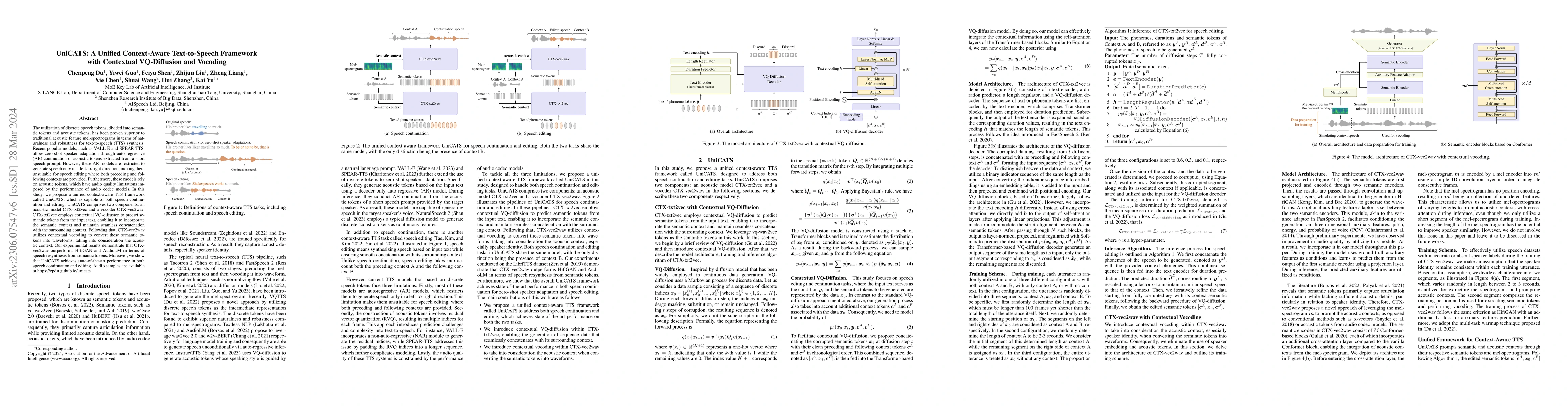 Thumbnail for UniCATS: A Unified Context-Aware Text-to-Speech Framework with
  Contextual VQ-Diffusion and Vocoding