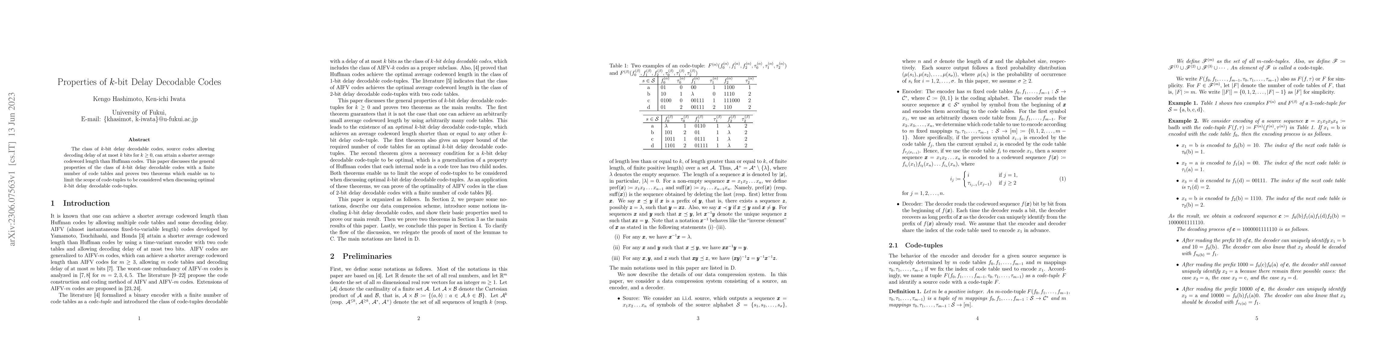Thumbnail for Properties of k-bit Delay Decodable Codes