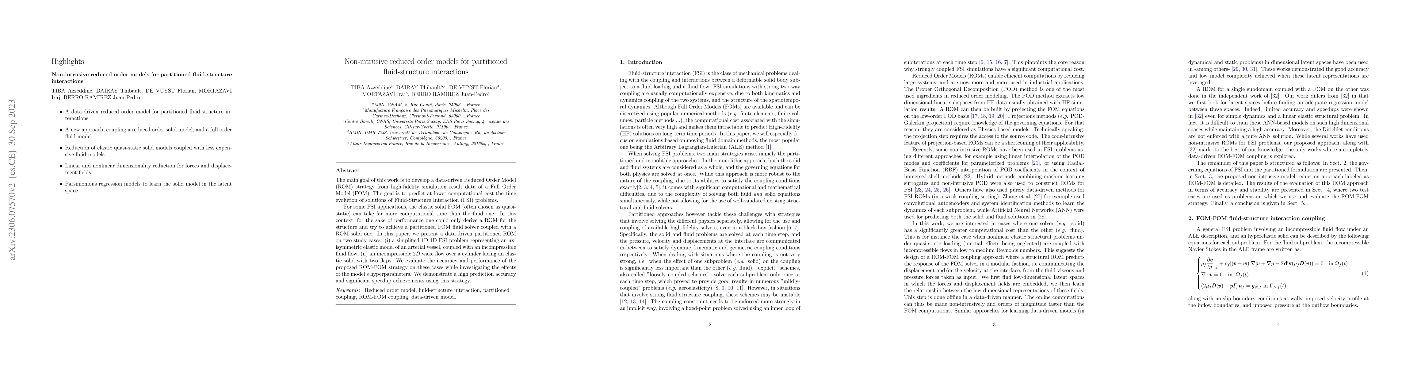 Thumbnail for Non-intrusive reduced order models for partitioned fluid-structure
  interactions