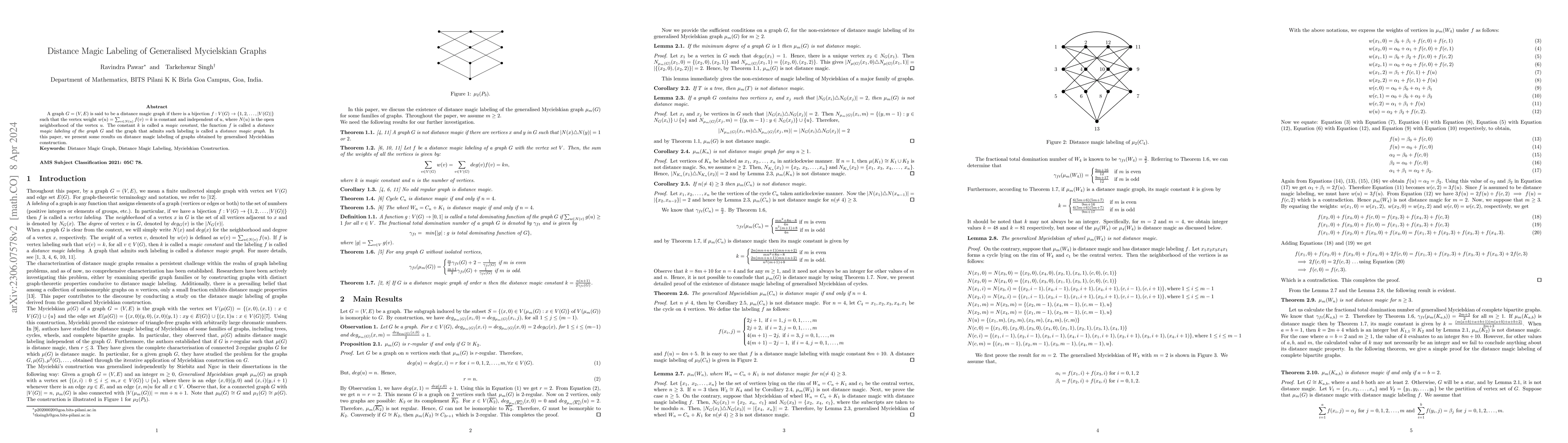 Thumbnail for Distance Magic Labeling of Generalised Mycielskian Graphs