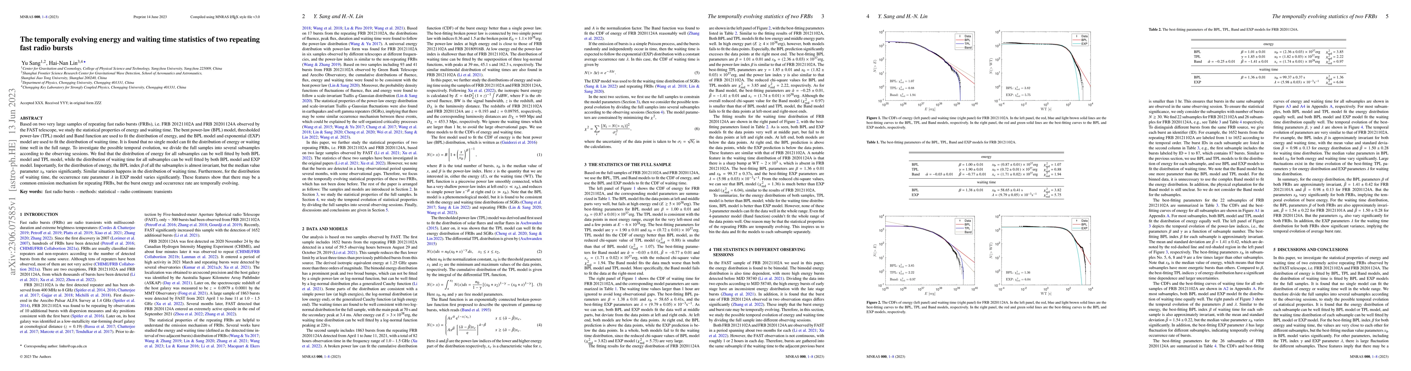 Thumbnail for The temporally evolving energy and waiting time statistics of two
  repeating fast radio bursts