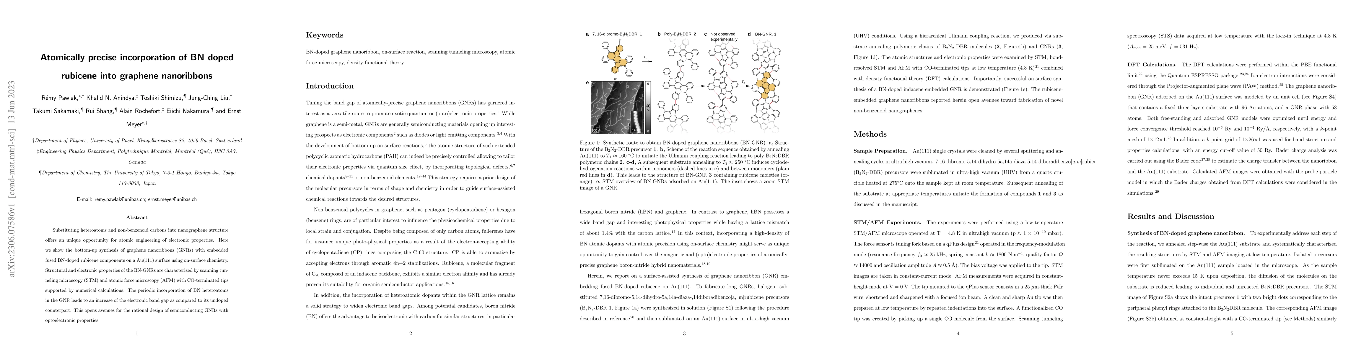 Thumbnail for Atomically precise incorporation of BN doped rubicene into graphene
  nanoribbons