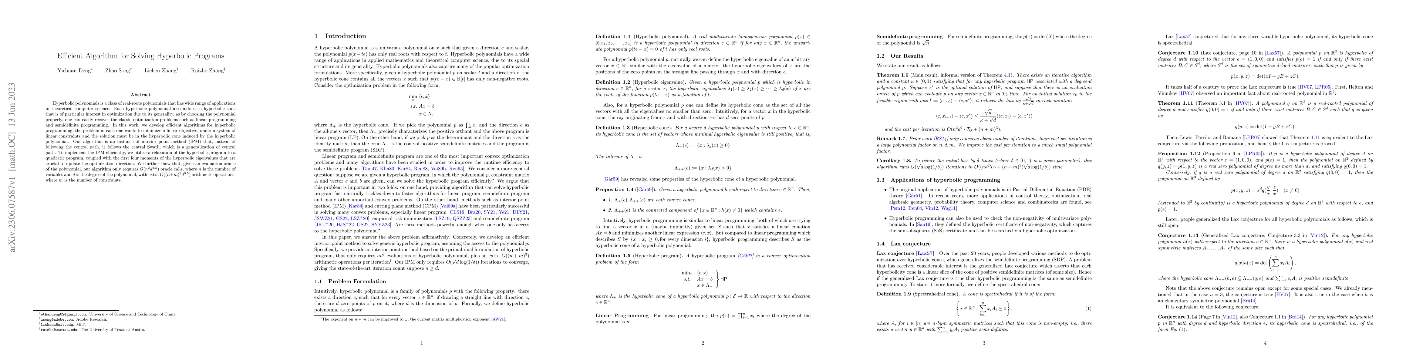 Thumbnail for Efficient Algorithm for Solving Hyperbolic Programs