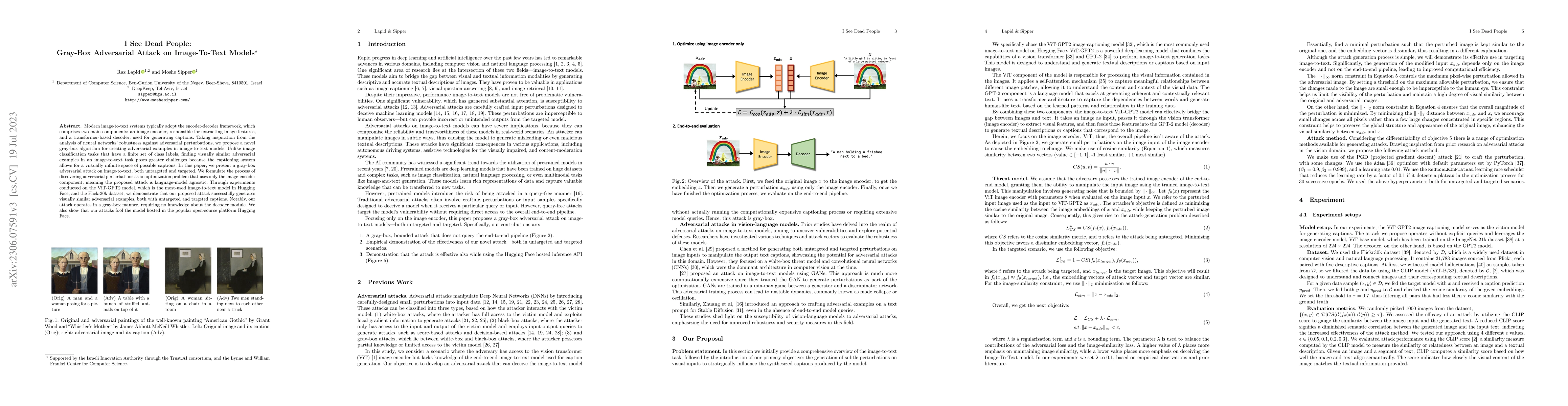 Thumbnail for I See Dead People: Gray-Box Adversarial Attack on Image-To-Text Models
