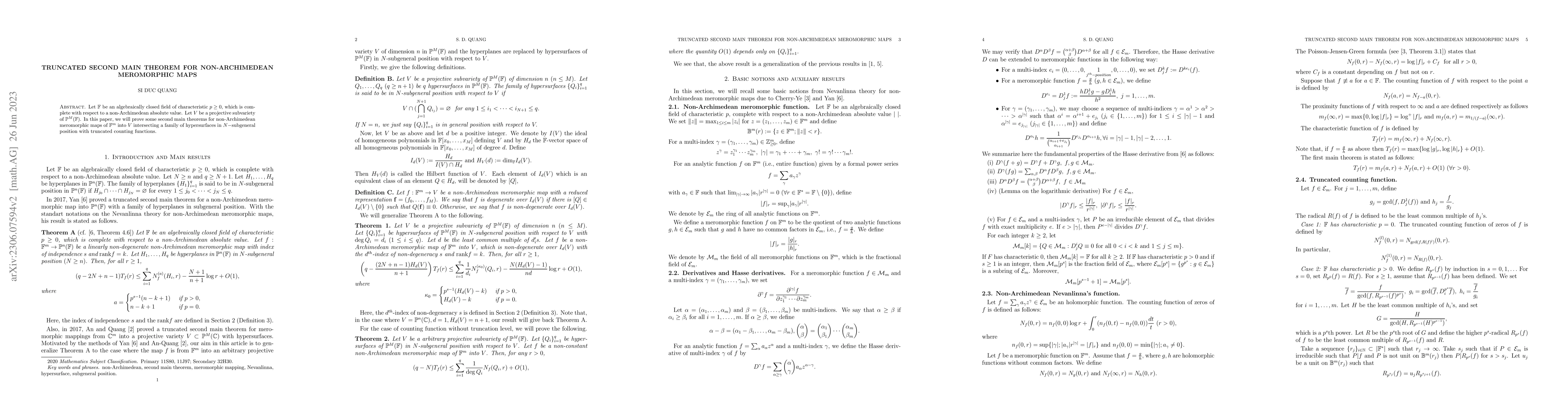 Thumbnail for Truncated second main theorem for non-Archimedean meromorphic maps