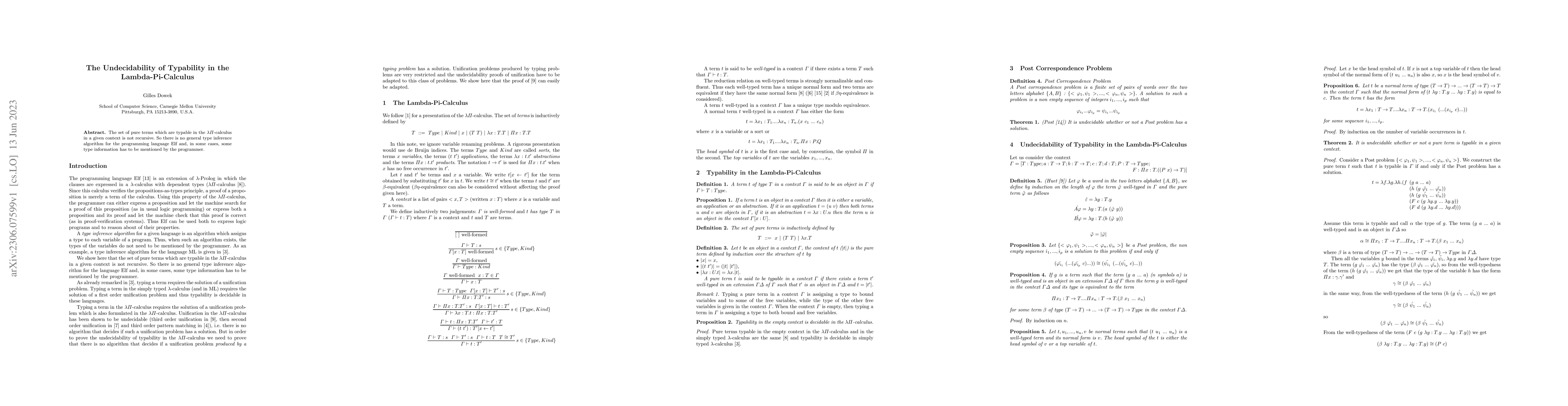 Thumbnail for The Undecidability of Typability in the Lambda-Pi-Calculus