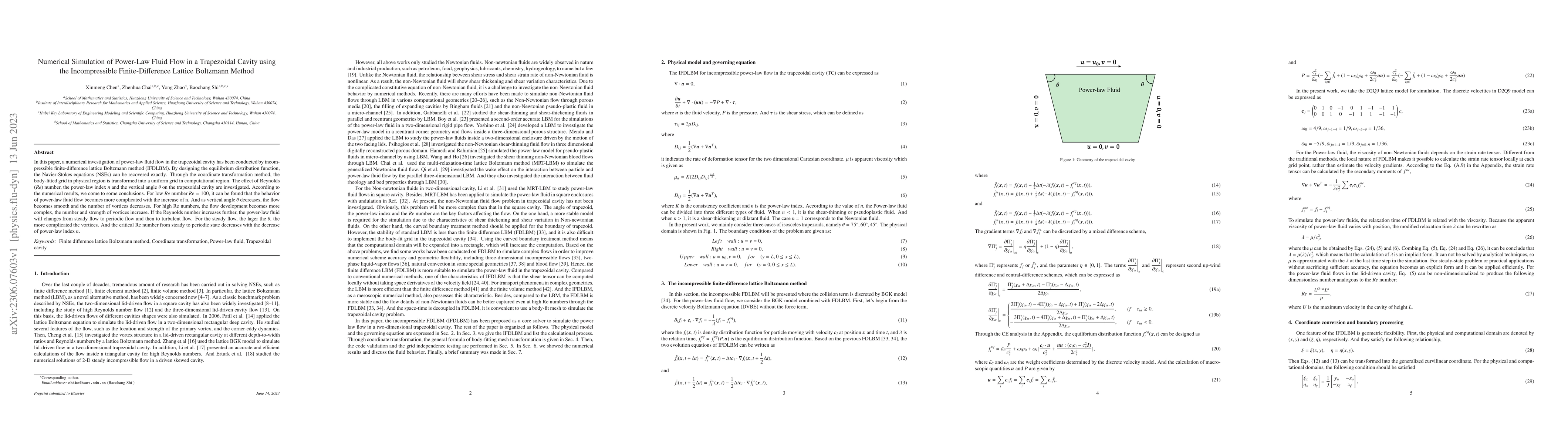 Thumbnail for Numerical Simulation of Power-Law Fluid Flow in a Trapezoidal Cavity
  using the Incompressible Finite-Difference Lattice Boltzmann Method