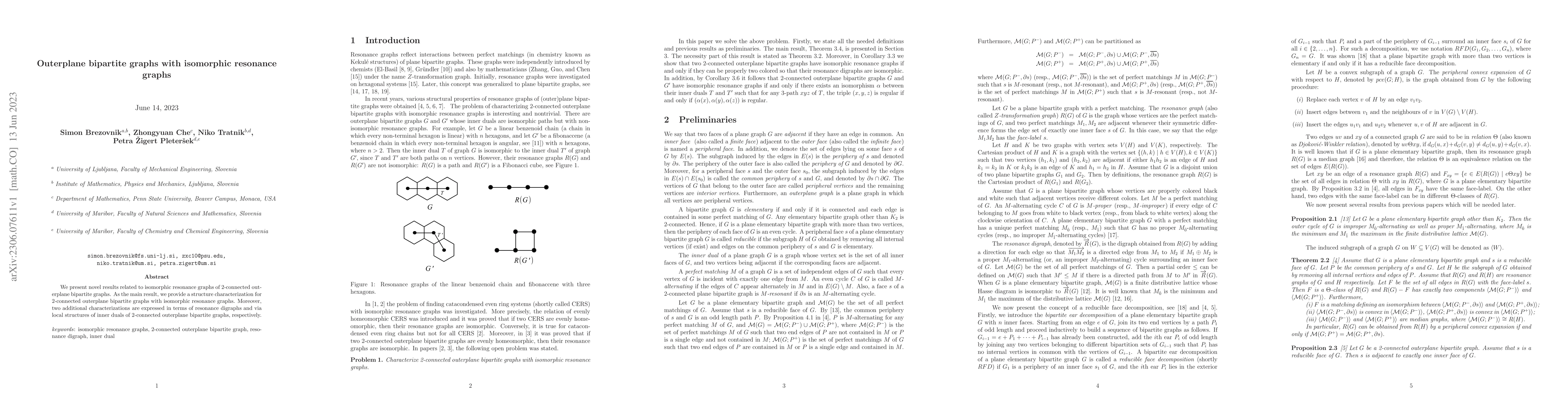 Thumbnail for Outerplane bipartite graphs with isomorphic resonance graphs