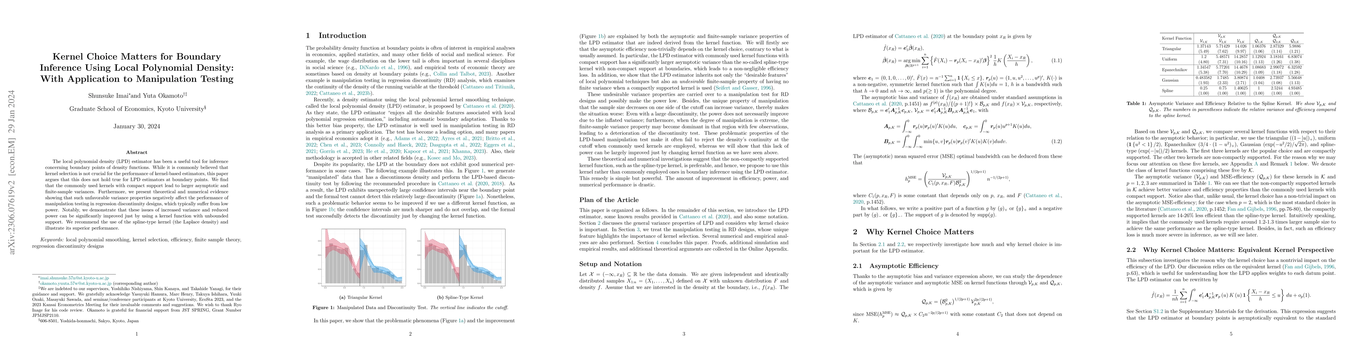 Thumbnail for Kernel Choice Matters for Boundary Inference Using Local Polynomial
  Density: With Application to Manipulation Testing