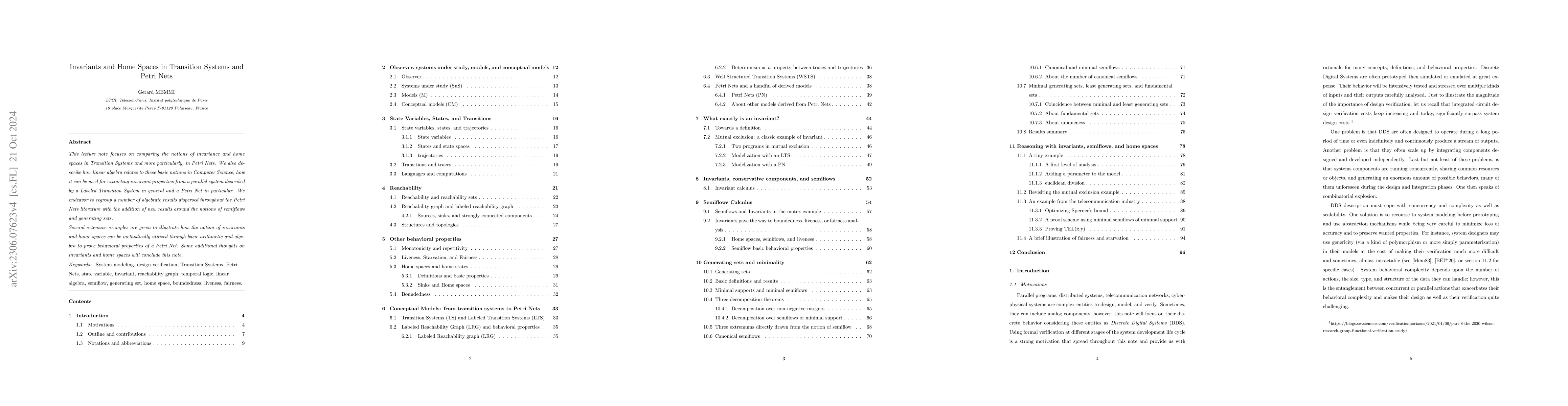 Thumbnail for Invariants and Home Spaces in Transition Systems and Petri Nets