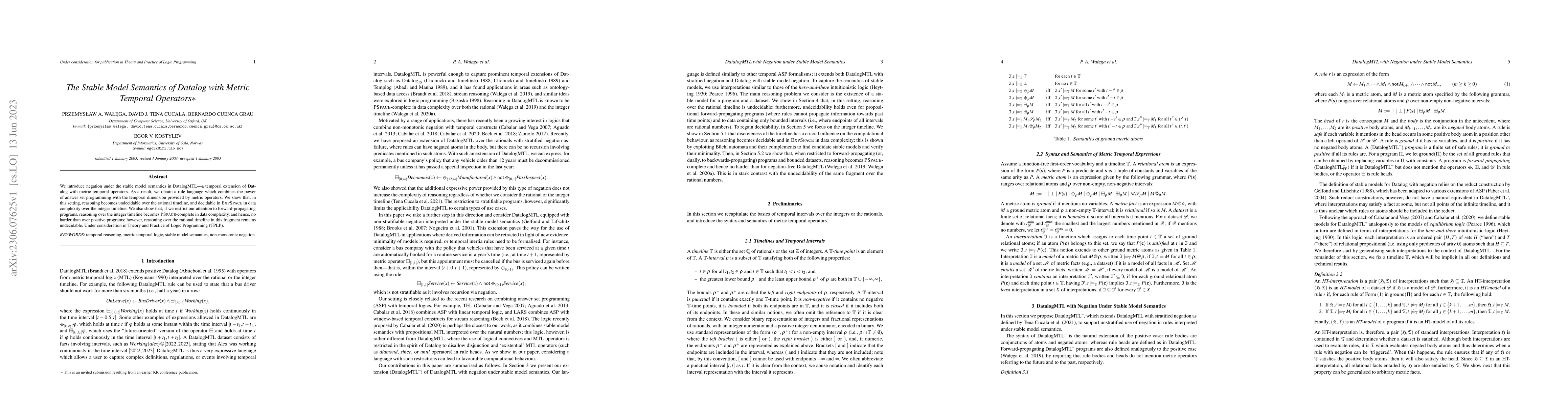 Thumbnail for The Stable Model Semantics of Datalog with Metric Temporal Operators
