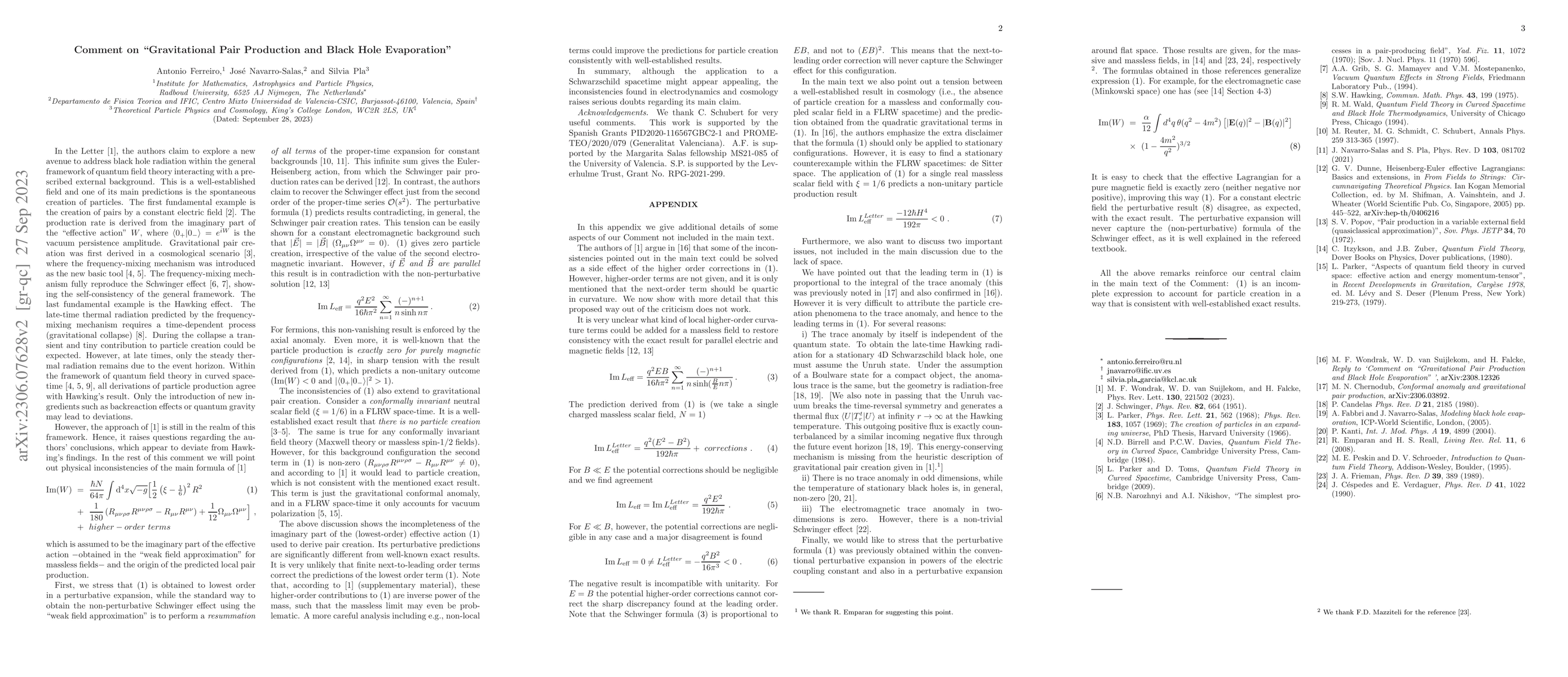 Thumbnail for Comment on "Gravitational Pair Production and Black Hole Evaporation"
