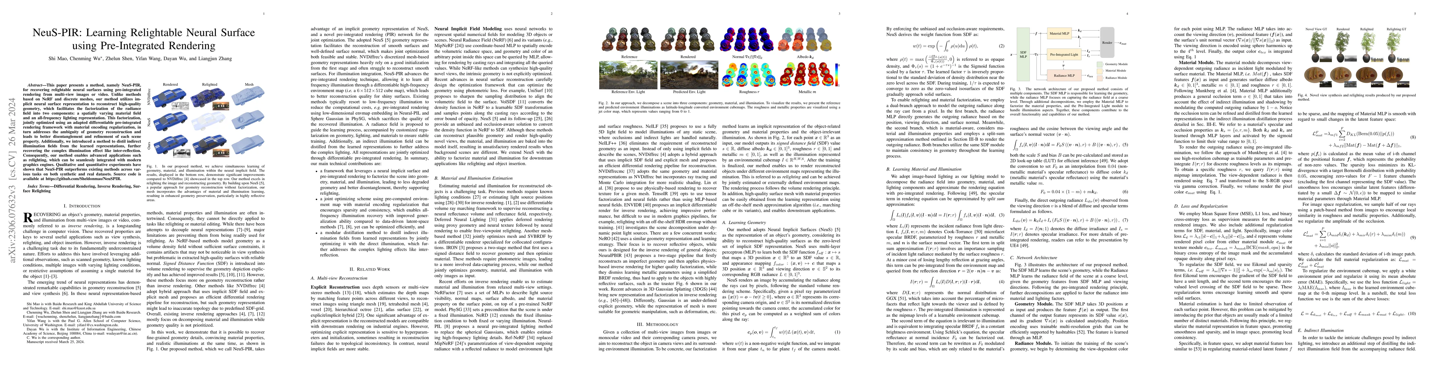 Thumbnail for NeuS-PIR: Learning Relightable Neural Surface using Pre-Integrated
  Rendering