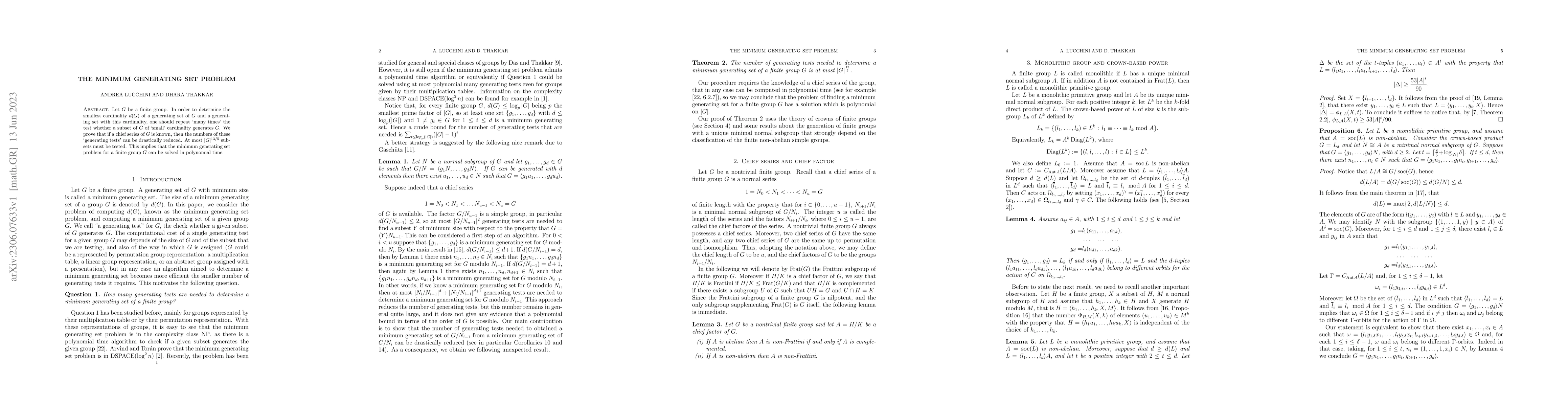 Thumbnail for The Minimum Generating Set Problem