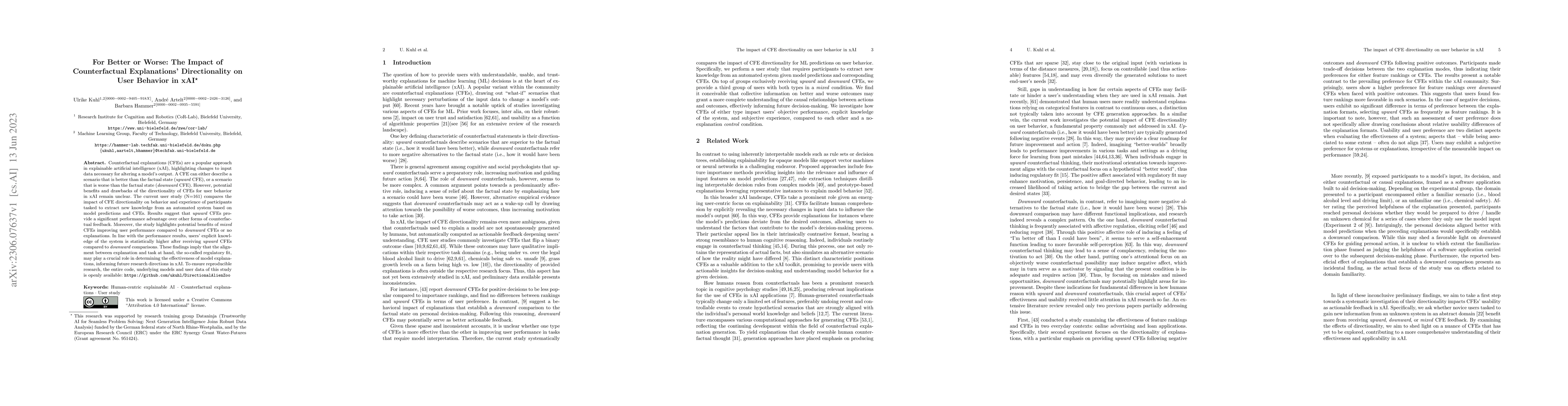 Thumbnail for For Better or Worse: The Impact of Counterfactual Explanations'
  Directionality on User Behavior in xAI