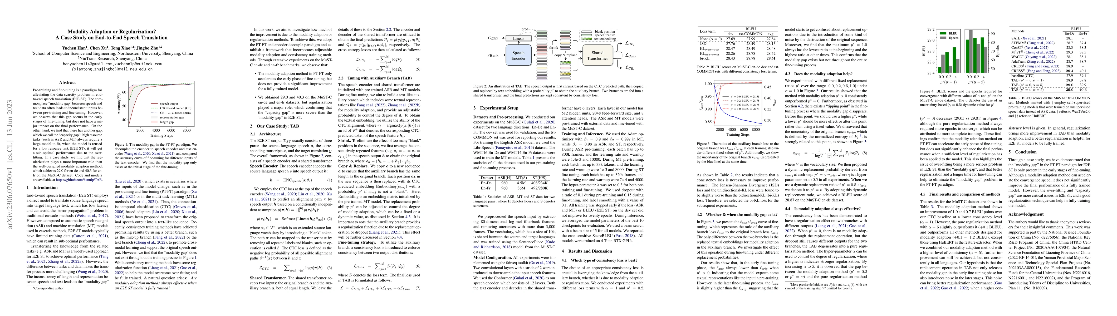 Thumbnail for Modality Adaption or Regularization? A Case Study on End-to-End Speech
  Translation