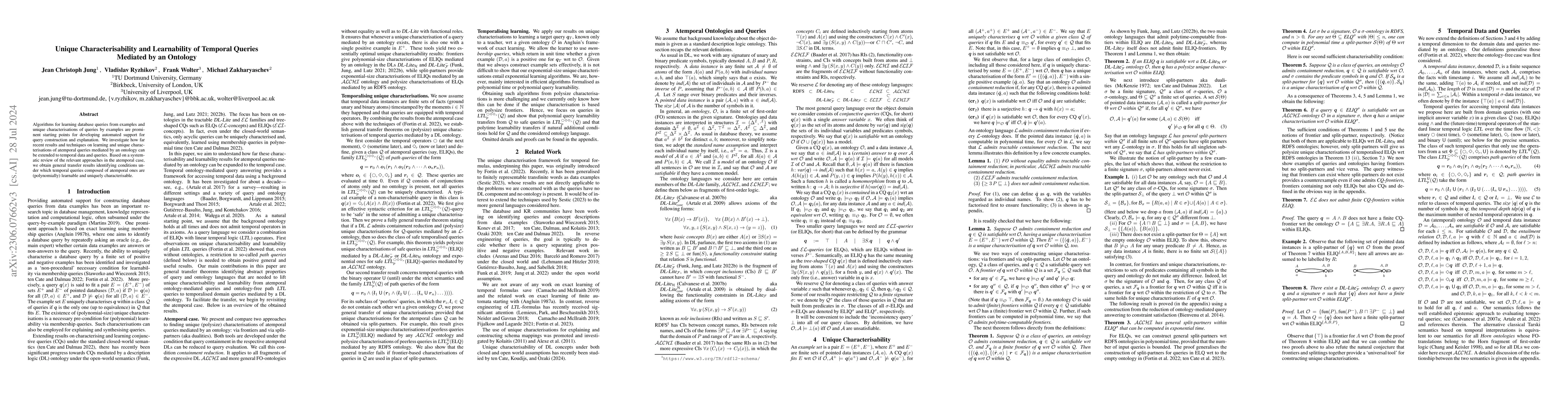 Thumbnail for Unique Characterisability and Learnability of Temporal Queries Mediated
  by an Ontology