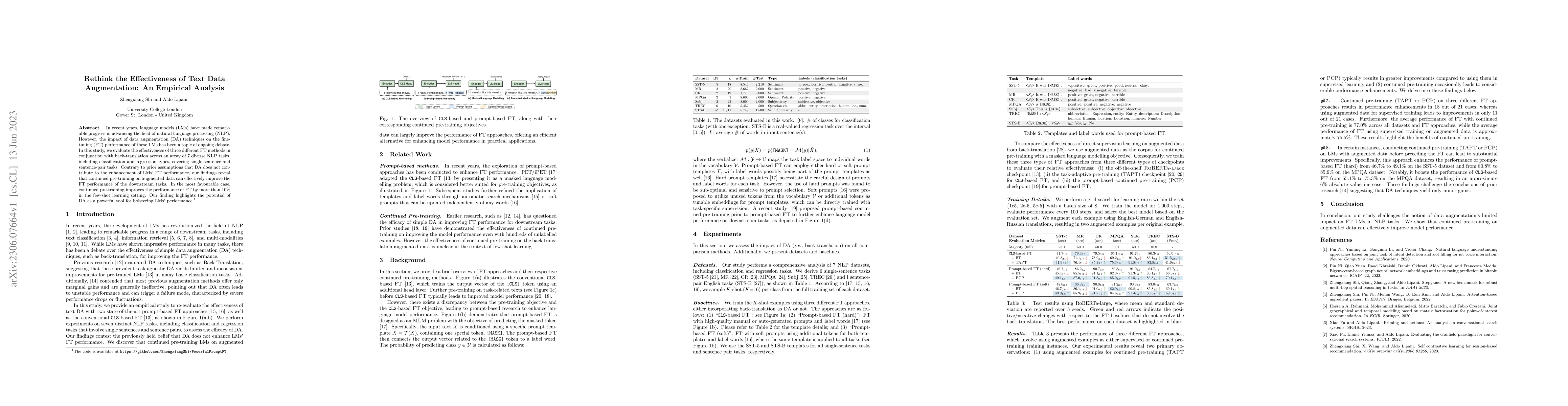 Thumbnail for Rethink the Effectiveness of Text Data Augmentation: An Empirical
  Analysis