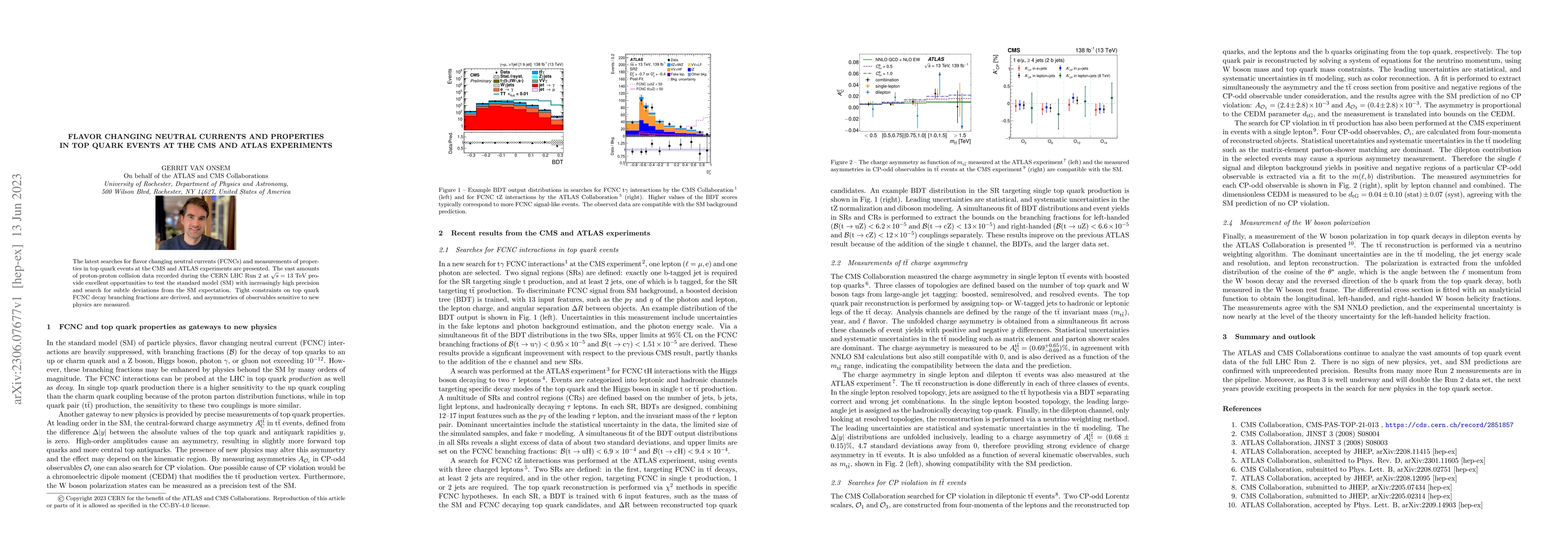 Thumbnail for Flavor changing neutral currents and properties in top quark events at
  the CMS and ATLAS experiments